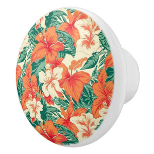 Aesthetic lush topical flowers and leaves pattern ceramic knob