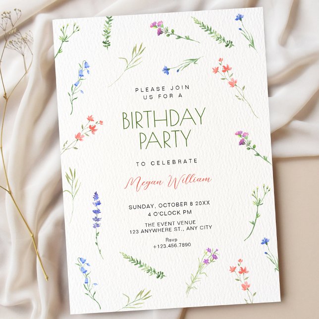 Aesthetic Minimalist falling flowers Birthday Invitation (Creator Uploaded)