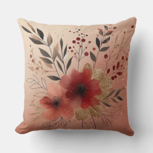 Aesthetic Minimalistic Floral Watercolor Red Cushion