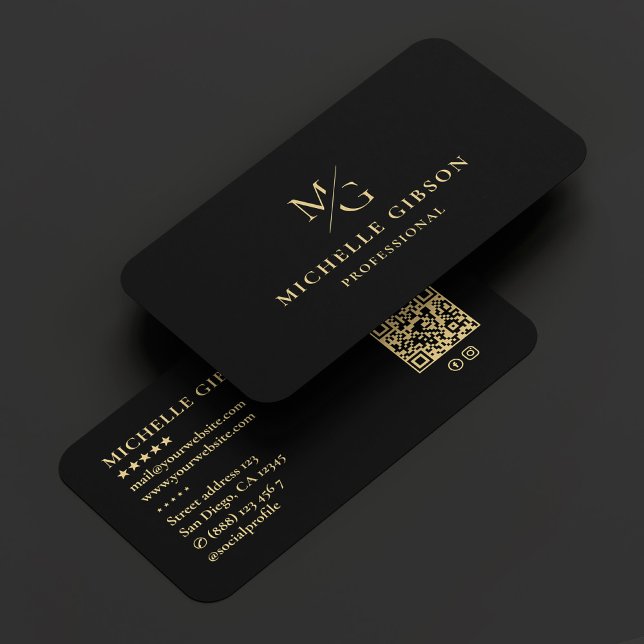 Aesthetic Monogram Line Professional Minimal Black Business Card (Aesthetic Monogram Line Professional Minimal Black Business Card
)