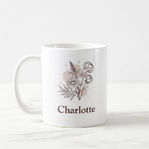 Aesthetic Natural Flowers Pinkish Brown Name Coffee Mug