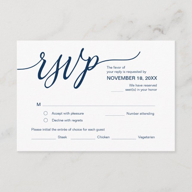 Aesthetic Navy Blue, Birthday Party RSVP, Respond Enclosure Card (Front)