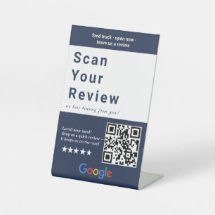 Aesthetic Navy Share Your Experience QR Code Pedestal Sign