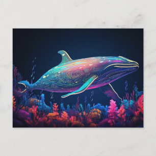 Aesthetic neon whale illustration postcard