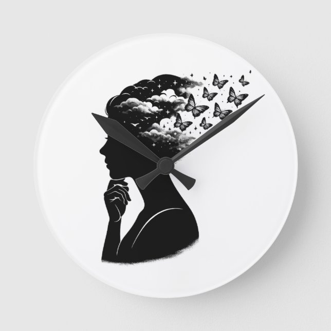 Aesthetic Night Sky Butterfly Art Round Clock (Front)