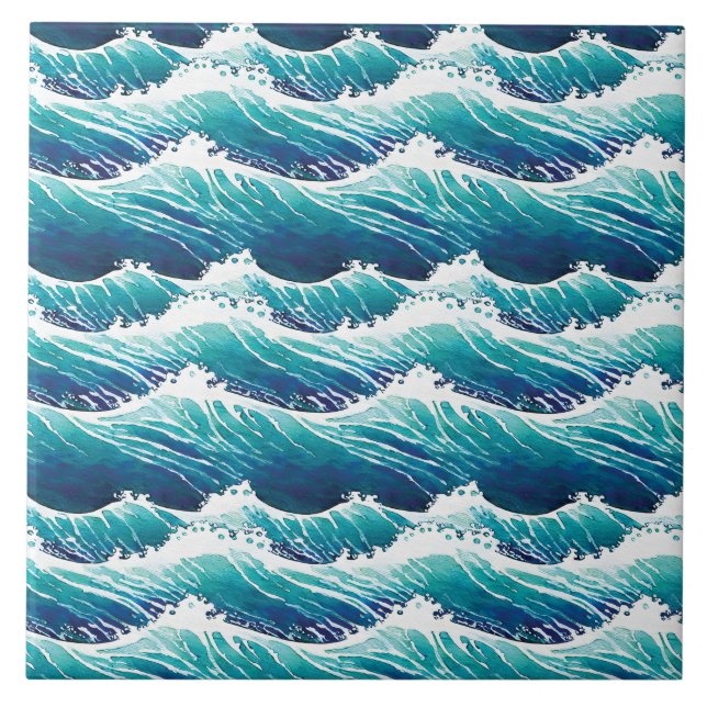 Aesthetic Ocean Waves Decorative Ceramic Tile (Front)