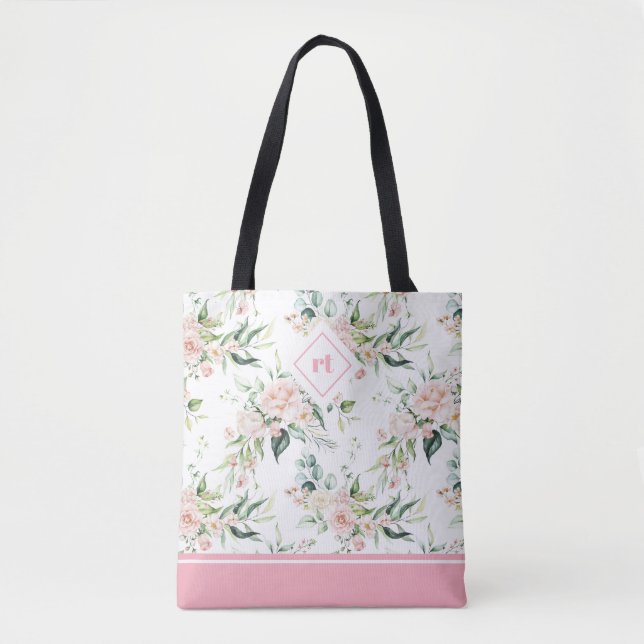 Aesthetic pale pink roses seamless pattern tote bag (Front)