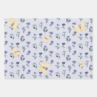 Aesthetic Pastel Butterfly and Wildflower Pattern  Wrapping Paper Sheet