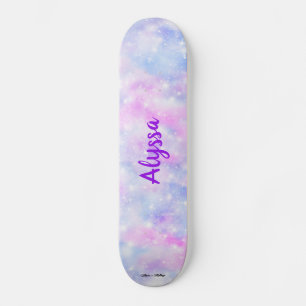 Aesthetic Pastel Clouds Sparkle Personalised Skateboard