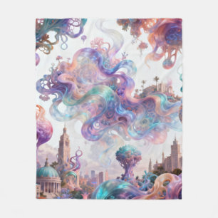 Aesthetic Pastel Fantasy City Ethereal Swirl Art  Fleece Blanket