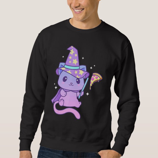 Aesthetic Pastel Goth Kitten With Pizza Cute Pizza Sweatshirt (Front)
