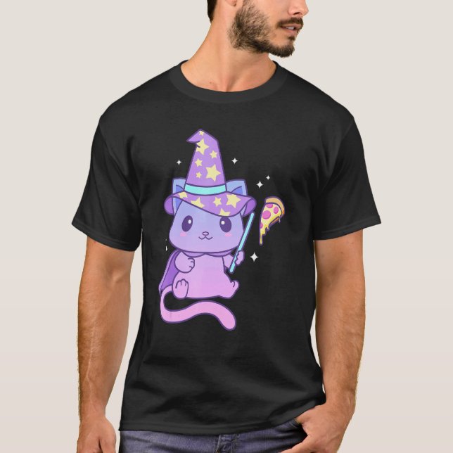 Aesthetic Pastel Goth Kitten With Pizza Cute Pizza T-Shirt (Front)
