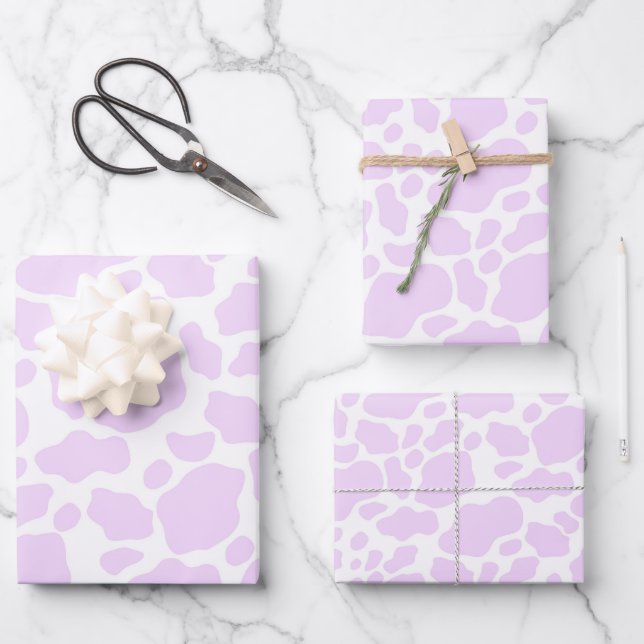 Aesthetic Pastel Light Purple Cow Wrapping Paper Sheet (Front)
