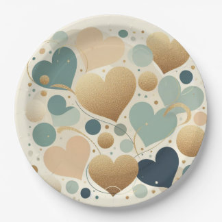 Aesthetic Pastel Love Heart Beige Abstract Minimal Paper Plate