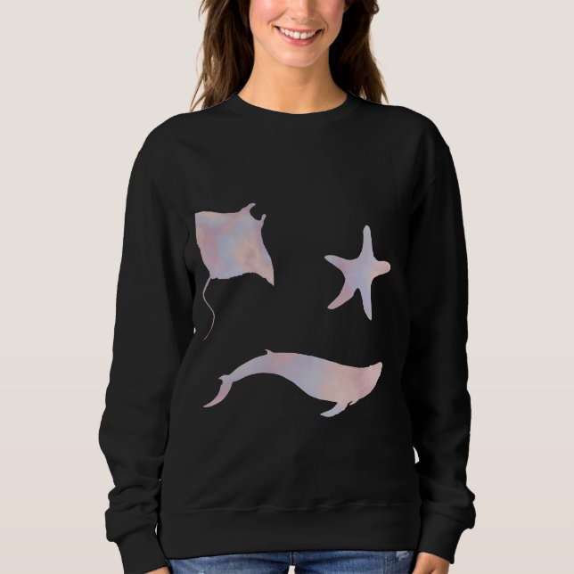Aesthetic Pastel Stingray Whale Starfish Sticker P Sweatshirt (Front)
