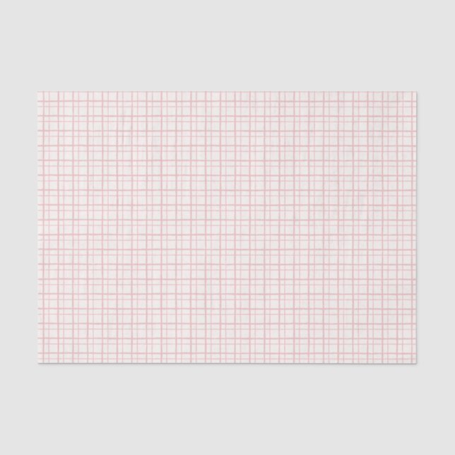 Aesthetic Pastel Wobbly Grid Check Ballet Pink Tissue Paper (Front)