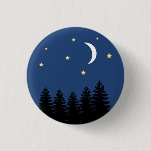 Aesthetic Peaceful Night Pines Stars Moon  3 Cm Round Badge