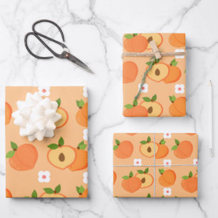 Aesthetic Peach Fruit Food Daisy Wrapping Paper Sheet