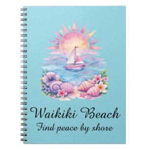Aesthetic Pink Beach Sailboat Watercolor Sunset Notebook