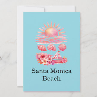 Aesthetic Pink Beach Sunset Watercolor Invitation