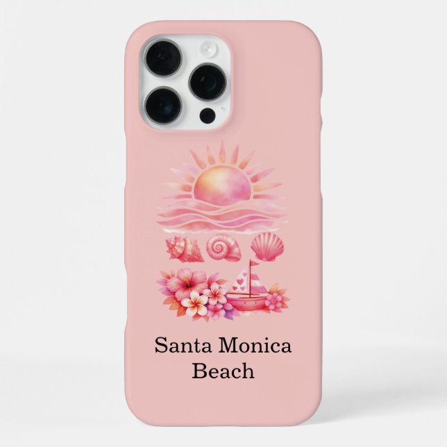 Aesthetic Pink Beach Sunset Watercolor iPhone Case (Back)