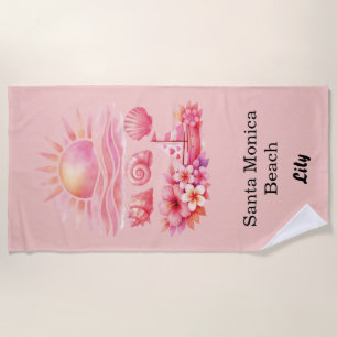 Aesthetic Pink Beach Sunset Watercolor Towel