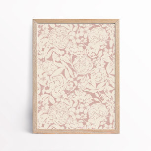 Aesthetic Pink Beige Peony Rose Floral Botanical Poster