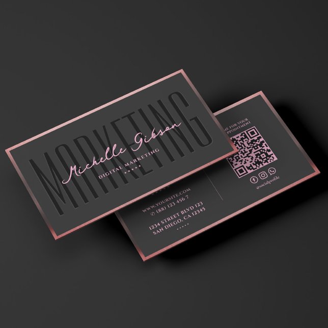 Aesthetic Pink Black Marketing Professional  Business Card (Aesthetic Pink Black Marketing Professional Business Card
)