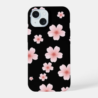 Aesthetic Pink Cherry Blossom Pattern Dark Floral iPhone 15 Case