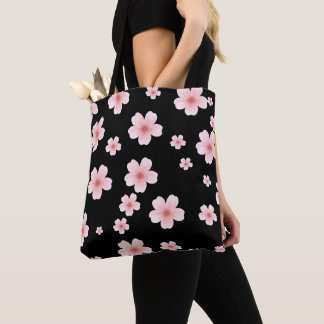 Aesthetic Pink Cherry Blossom Pattern Dark Floral Tote Bag
