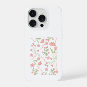 Aesthetic Pink Floral Let's Go Typographic Pattern iPhone 15 Pro Case