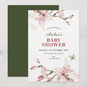 Aesthetic pink flower bloom baby shower invitation
