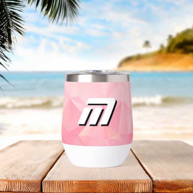 Aesthetic Pink Geometric Polygon Modern Monogram  (Beach (Rotated))