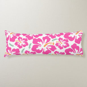 Aesthetic pink hibiscus repeating pattern body cushion