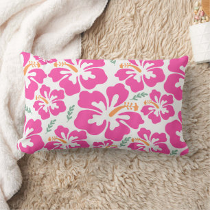 Aesthetic pink hibiscus repeating pattern lumbar cushion