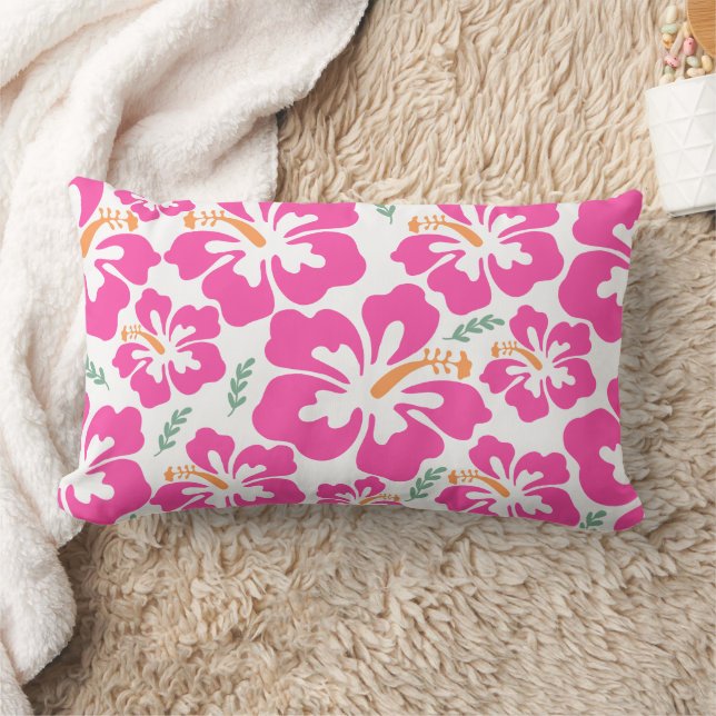 Aesthetic pink hibiscus repeating pattern lumbar cushion (Blanket)