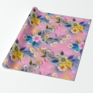 Aesthetic Pink Pattern With Yellow Flowers Wrapping Paper