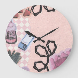Aesthetic-Pink Retro Abstract Design  Large Clock
