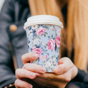 Aesthetic Pink Roses Floral Pattern Paper Cups