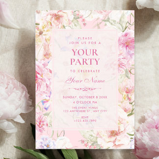 Aesthetic pink soft floral  invitation