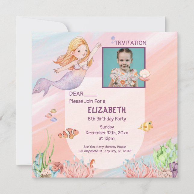 aesthetic Pink Water Colour mermaid Birthday Card (Front)
