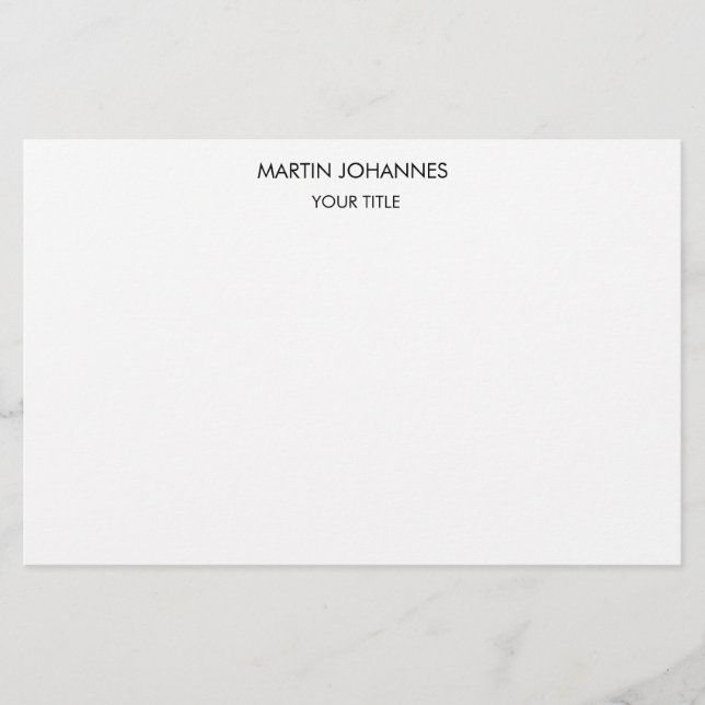 Aesthetic Plain Professional White Modern Stationery (Front)