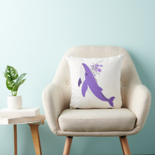 Aesthetic Purple Whale and Lilies 16x16 Square Cushion