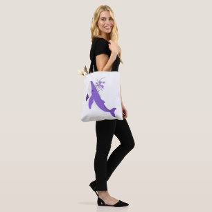 Aesthetic Purple Whale and Lilies All-Over-Print Tote Bag