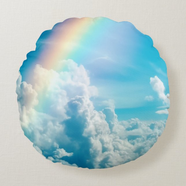 Aesthetic Rainbow and Clouds Round Cushion (Front)