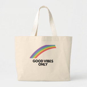 Aesthetic Rainbow Girl Face Line Art Good Vibes   Large Tote Bag