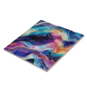 Aesthetic rainbow glitter agate ceramic tile