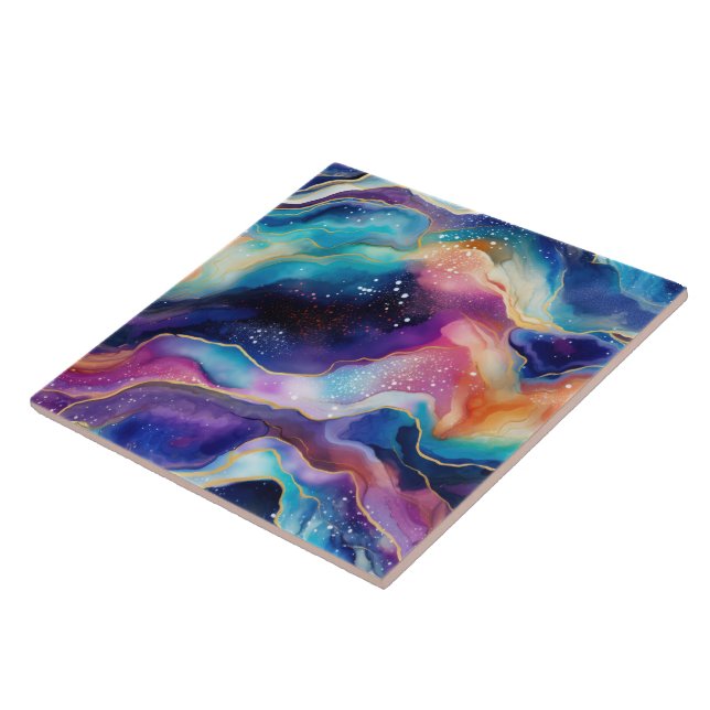 Aesthetic rainbow glitter agate ceramic tile (Side)