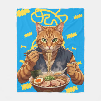 Aesthetic Ramen Cat Anime - Japanese Pop Art Fleece Blanket