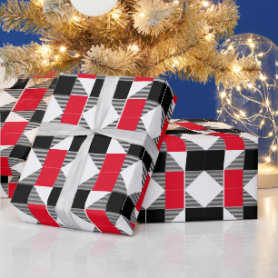 aesthetic red and black Buffalo Plaid colour block Wrapping Paper